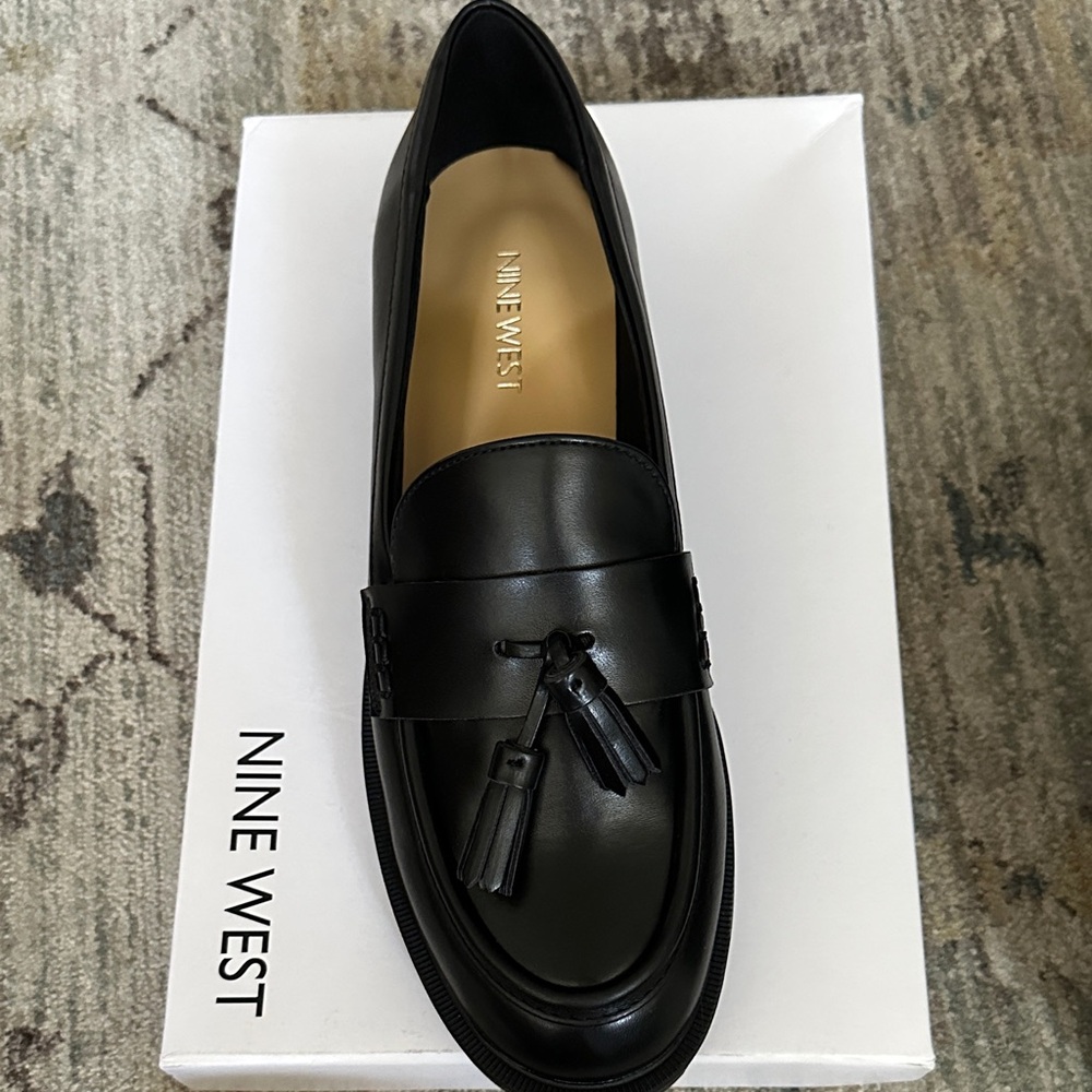 Nine West Black Leather Tassel Penny Loafers